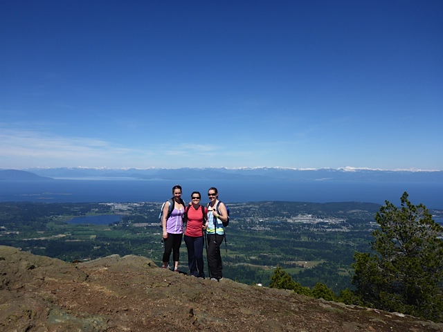 Drs. Julia Beveridge, Laura Barron and Ashley Bakker at the top of Mount Benson